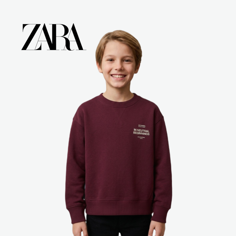 ZARA MAROON GRAPHIC PRINT LONG-SLEEVE SWEATSHIRT