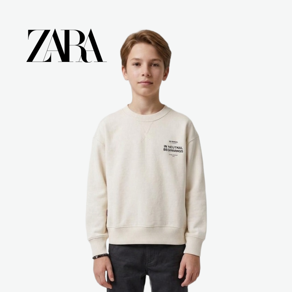 ZARA WHITE  GRAPHIC PRINT LONG-SLEEVE SWEATSHIRT
