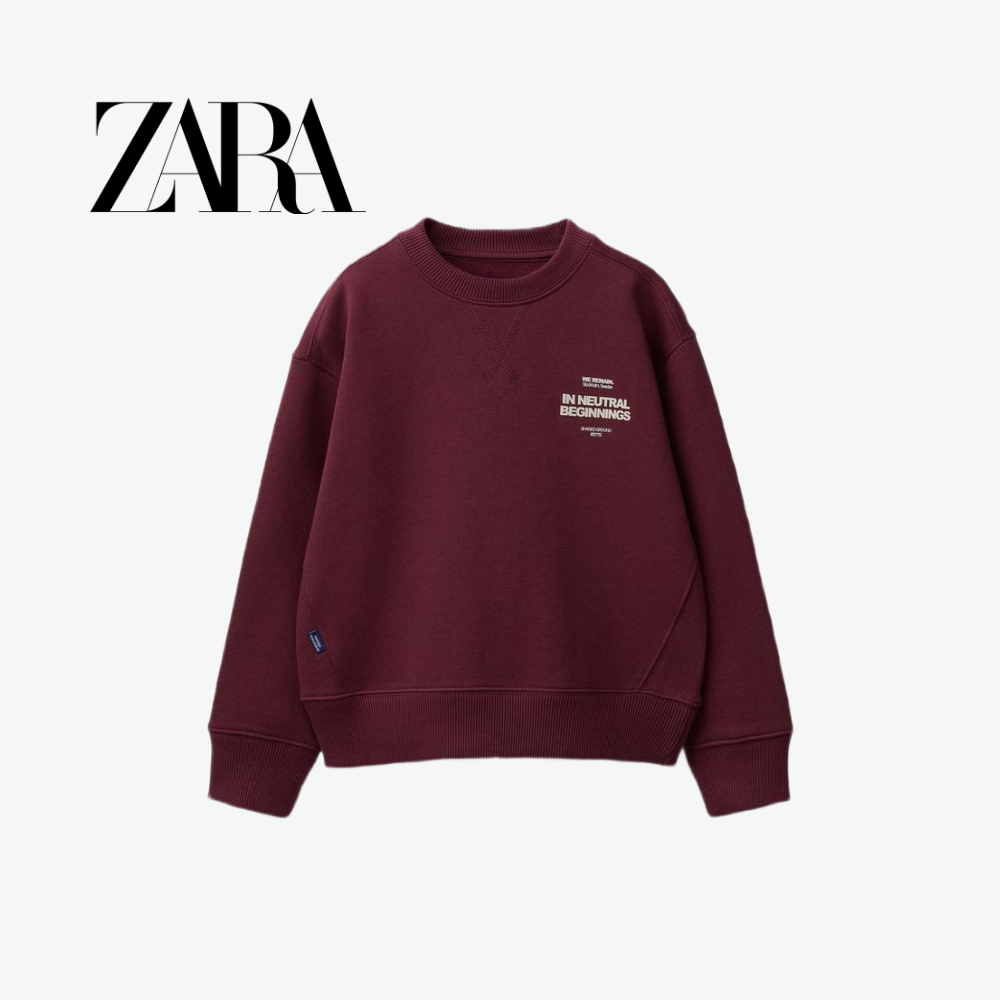 ZARA MAROON GRAPHIC PRINT LONG-SLEEVE SWEATSHIRT