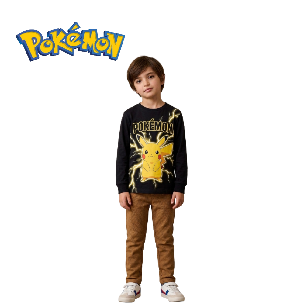 NEXT POKEMON FULL SLEEVES BLACK T-SHIRT WITH PIKACHU