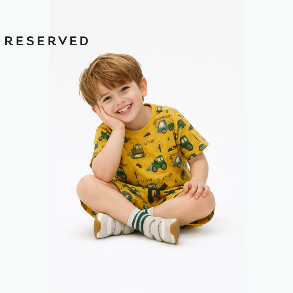 RESERVED MINI CO-ORD MUSTARD WITH CONSTRUCTION PRINT