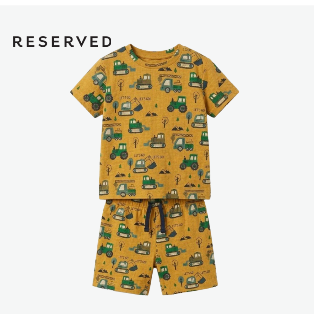 RESERVED MINI CO-ORD MUSTARD WITH CONSTRUCTION PRINT