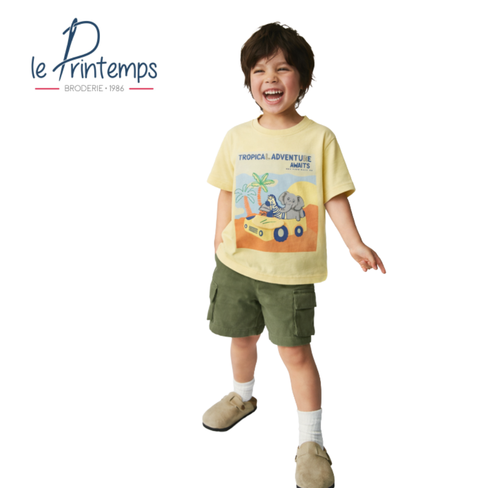 LE PRINTEMPS T-SHIRT LIGHT YELLOW "TROPICAL ADVENTURE
