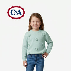 C&A MINT GREEN FLORAL APPLIQUÉ KNIT SWEATER