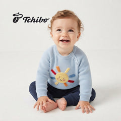 TCHIBO LIGHT BLUE SUN EMBROIDERED KNIT SWEATER