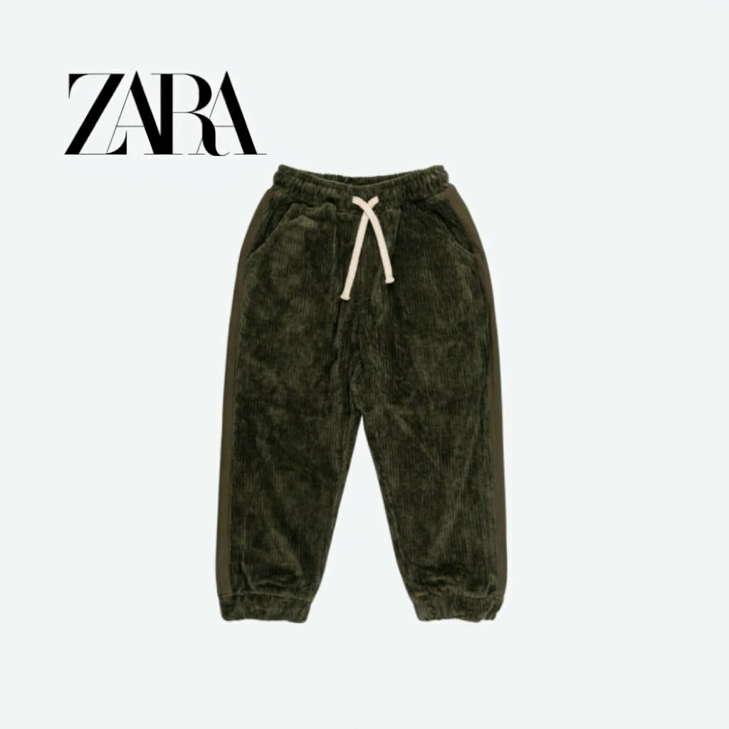 ZARA KHAKI GREEN DRAWSTRING VELVET TROUSERS