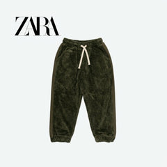 ZARA KHAKI GREEN DRAWSTRING VELVET TROUSERS