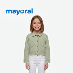 MAYORAL MOSS GREEN GIRLS TWILL BUTTON-DOWN JACKET