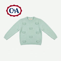C&A MINT GREEN FLORAL APPLIQUÉ KNIT SWEATER