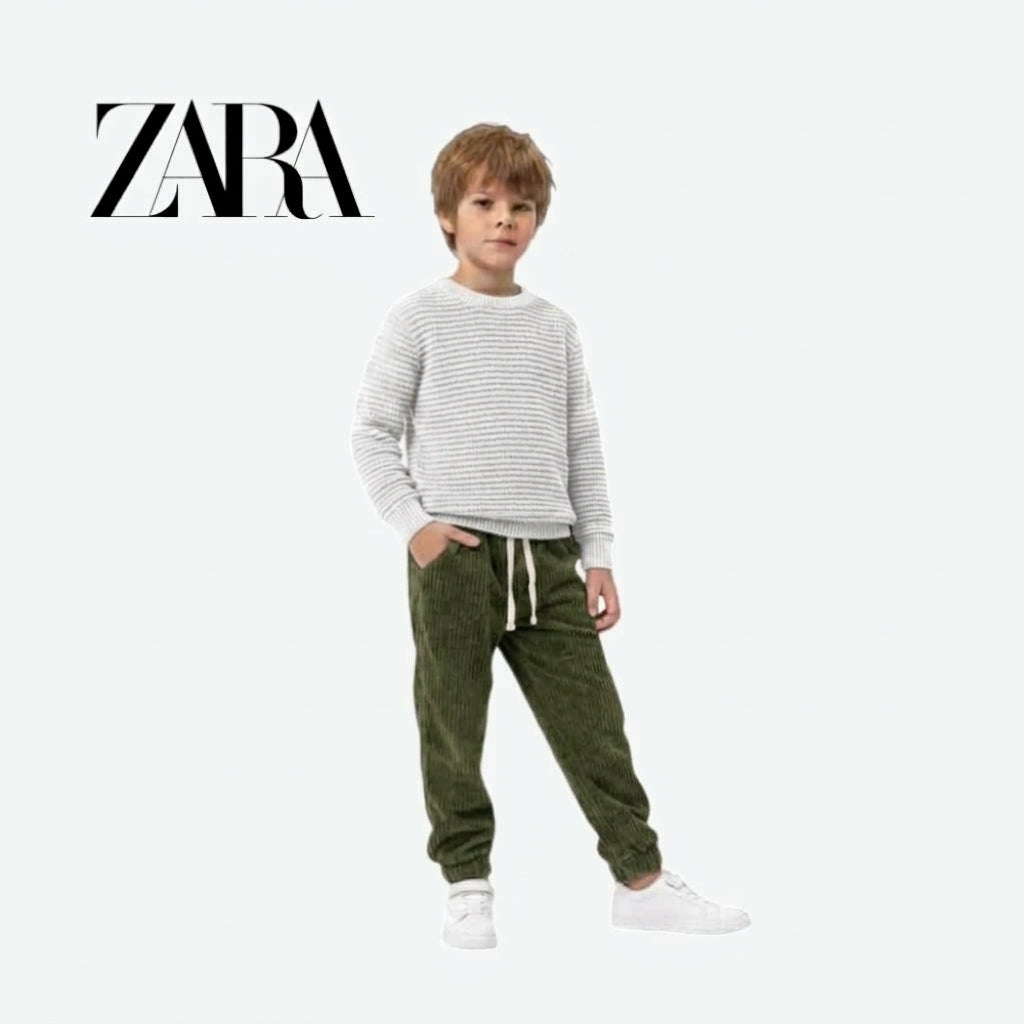 ZARA KHAKI GREEN DRAWSTRING VELVET TROUSERS