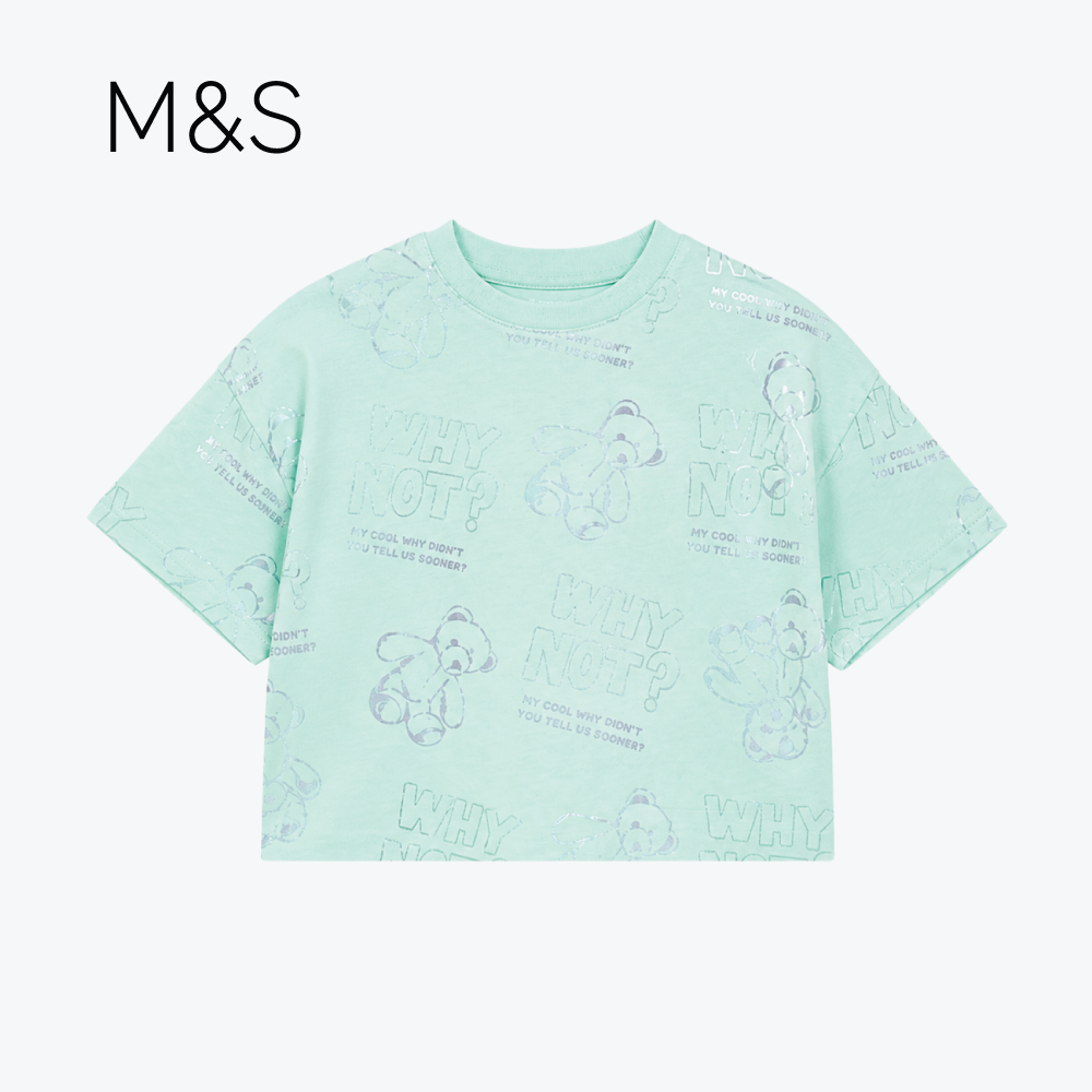 M&S T-SHIRT MINT GREEN WITH SILVER TEDDY