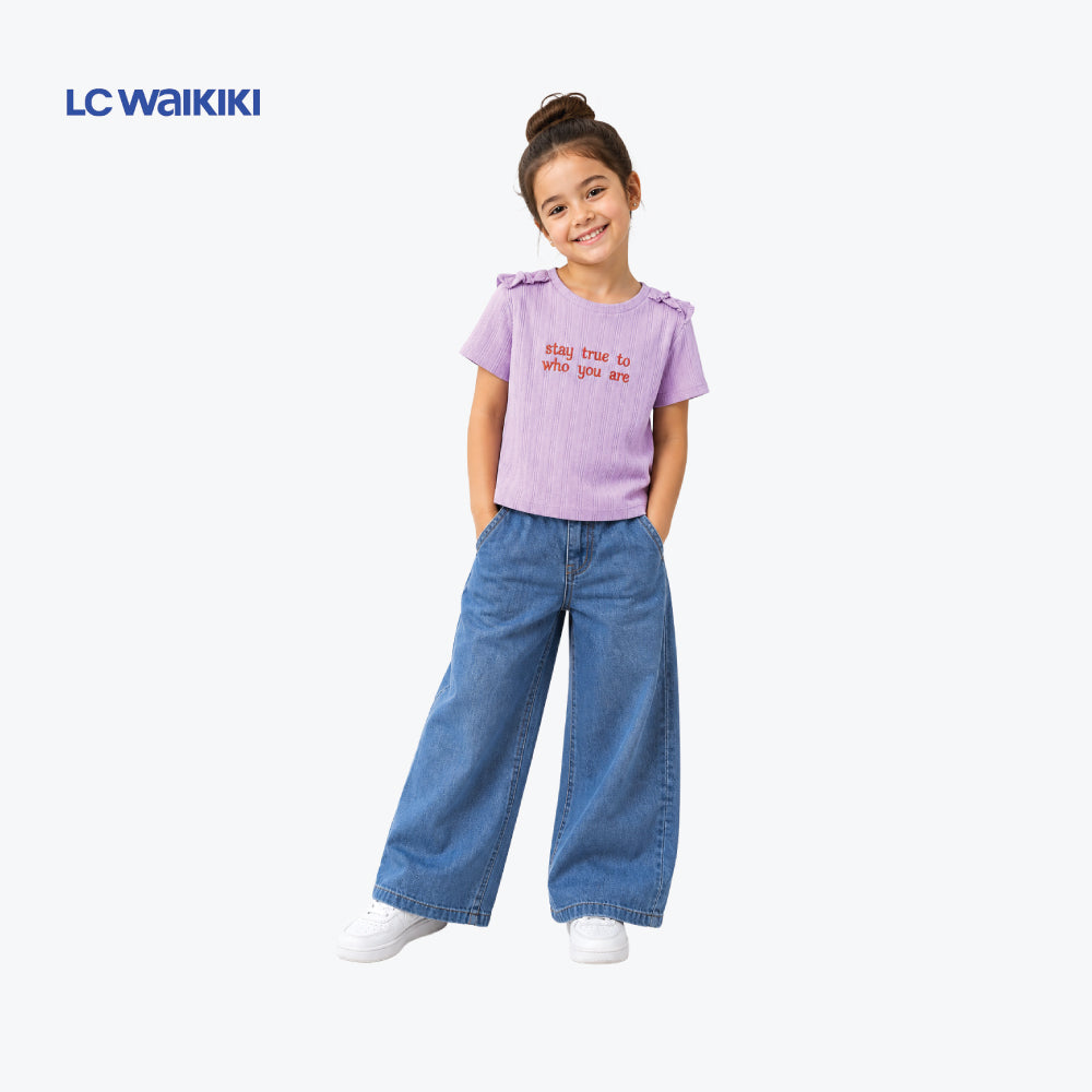 L.C. WAIKIKI T-SHIRT PURPLE KNITTED 'STAY TRUE'
