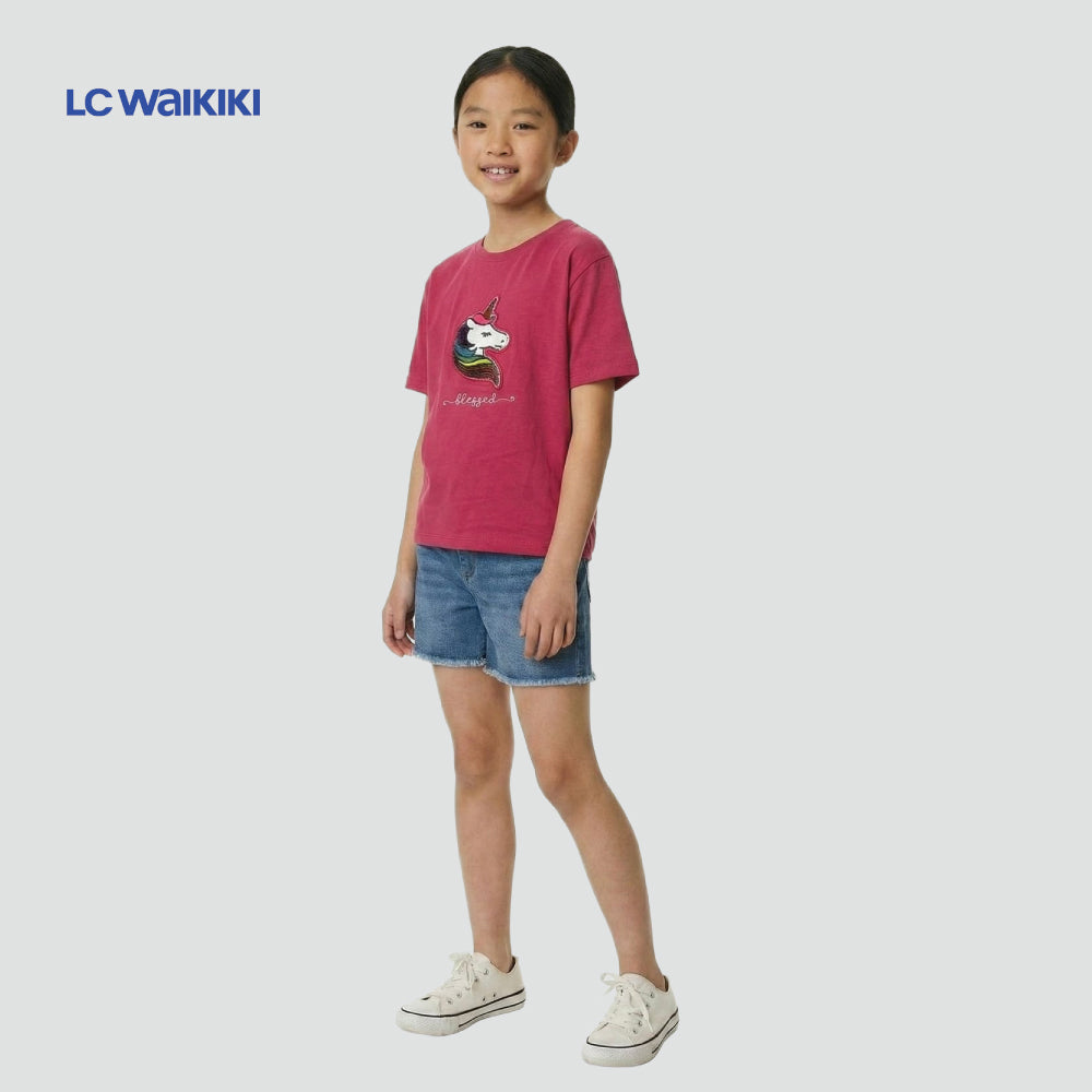 L.C. WAIKIKI T-SHIRT HOT PINK SEQUIN UNICORN