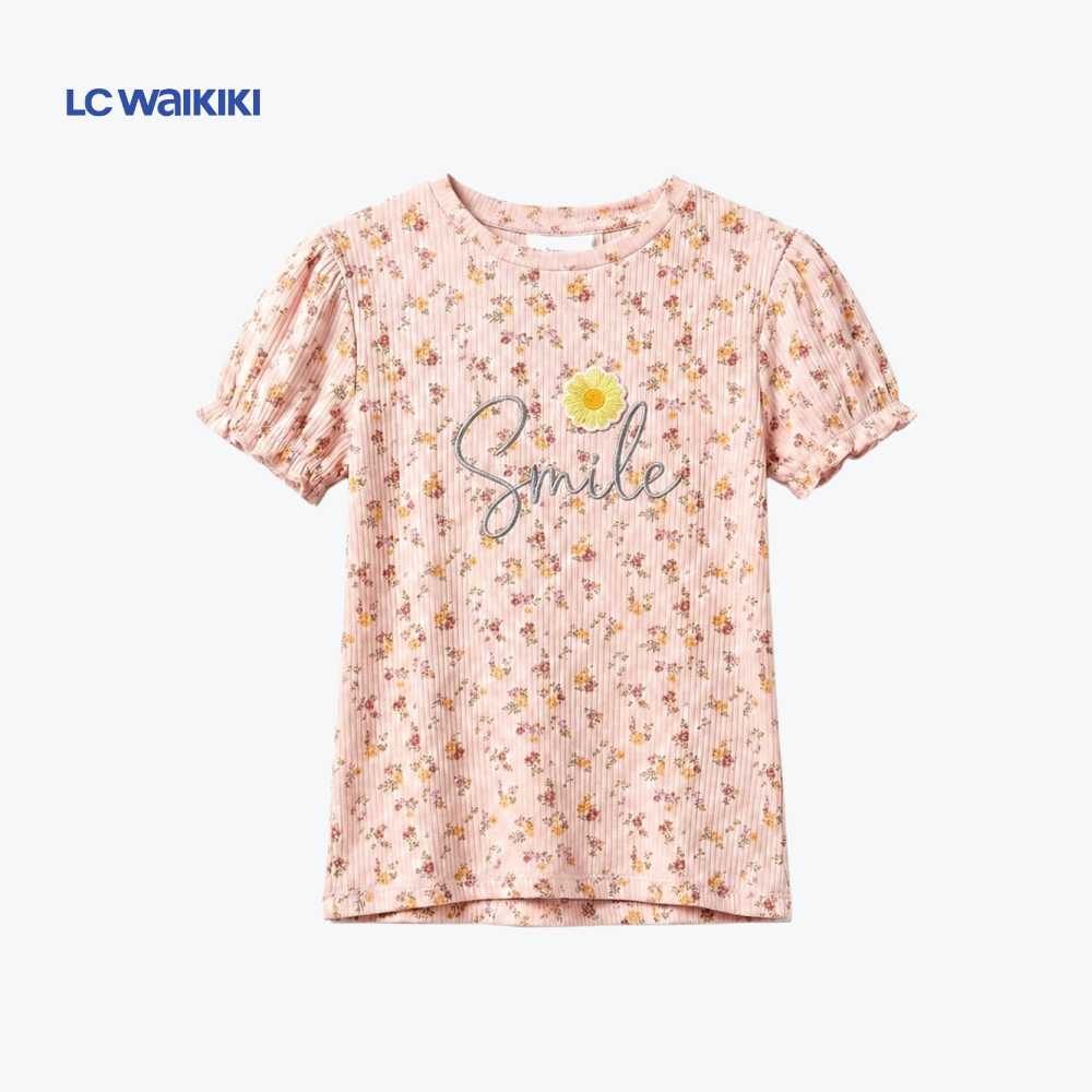 L.C. WAIKIKI T-SHIRT PINK FLOWERS 'SMILE'