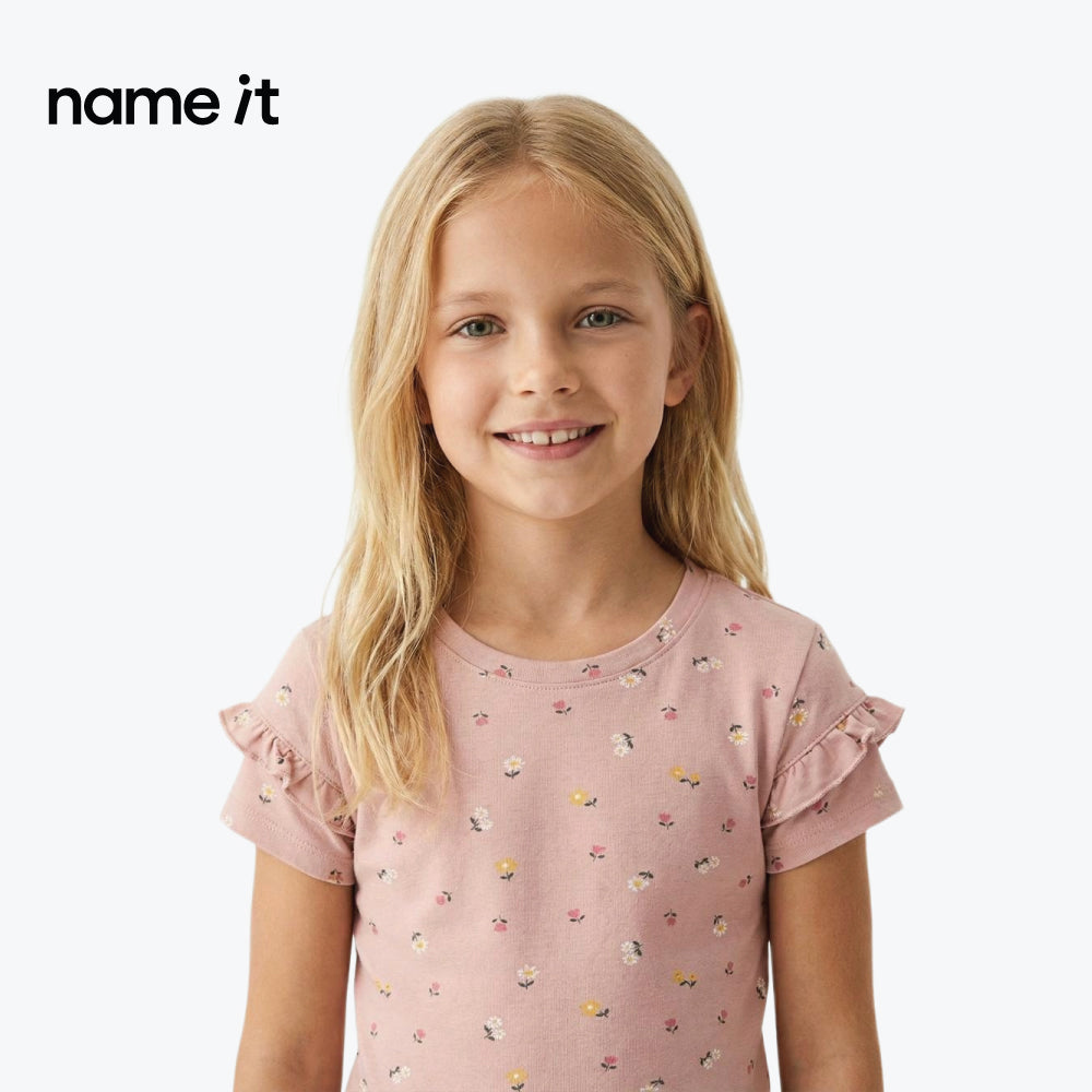 NAME IT T-SHIRT TEA PINK FLOWERS ALL OVER