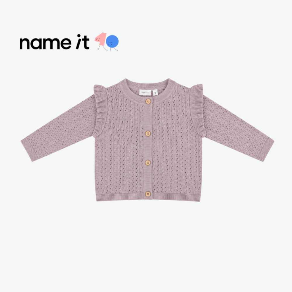 NAME IT DUSTY PURPLE RUFFLE-SHOULDER CARDIGAN