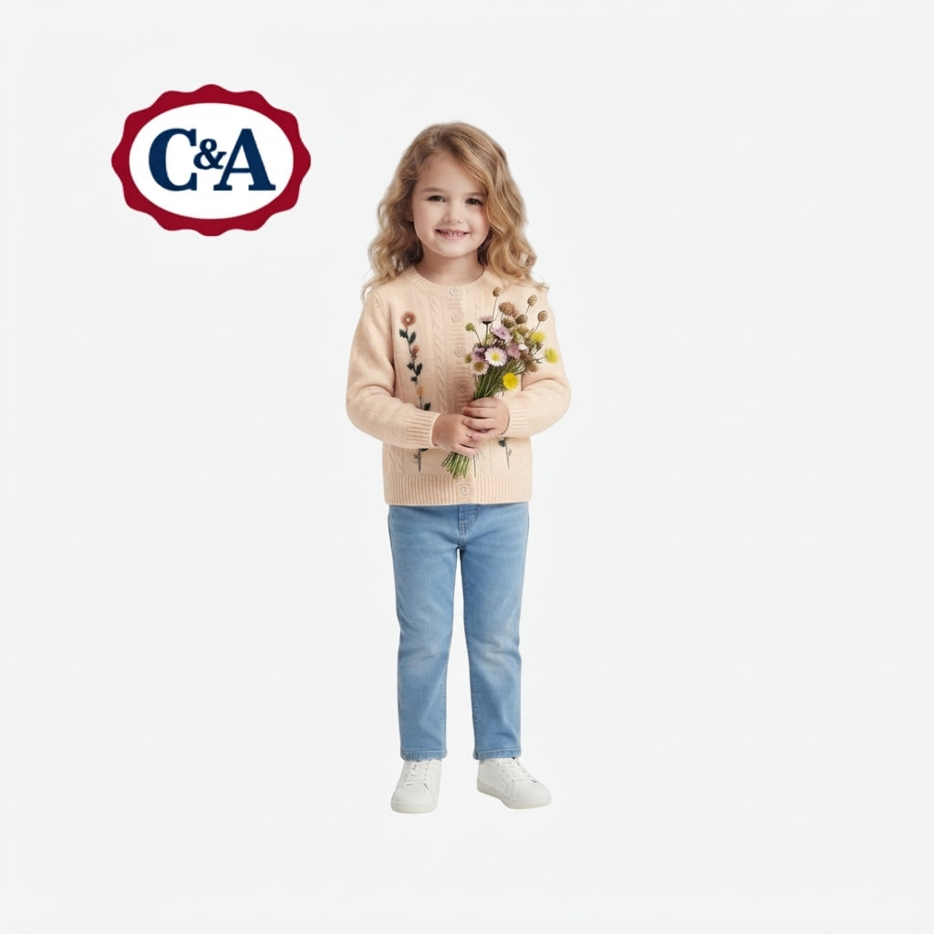 C&A BEIGE FLORAL EMBROIDERED CARDIGAN