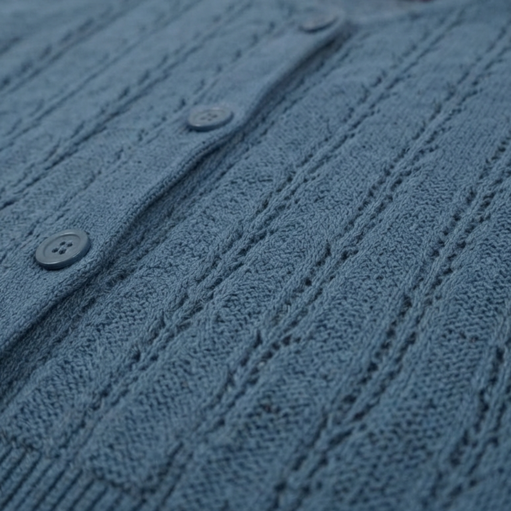SERGENT MAJOR BLUE POINTELLE KNIT CARDIGAN