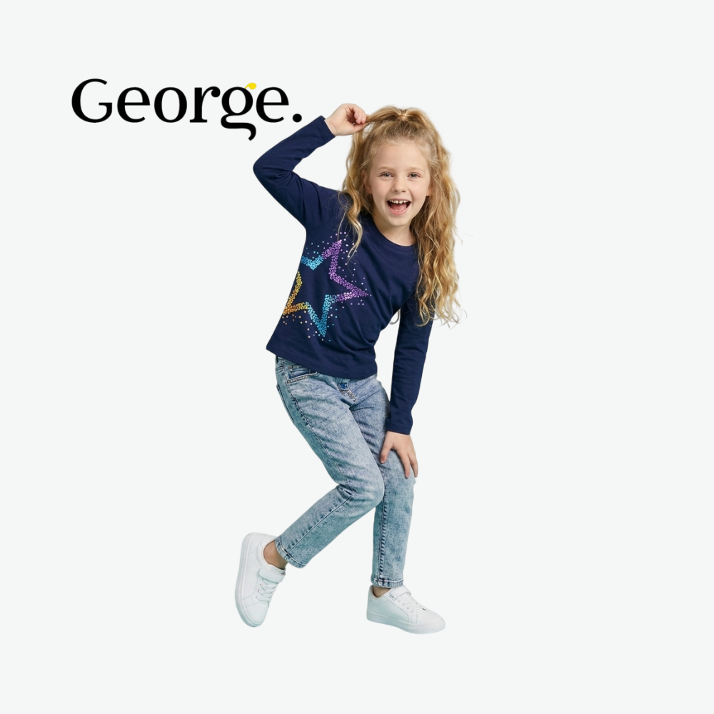 GEORGE NAVY RAINBOW STAR LONG-SLEEVE TOP