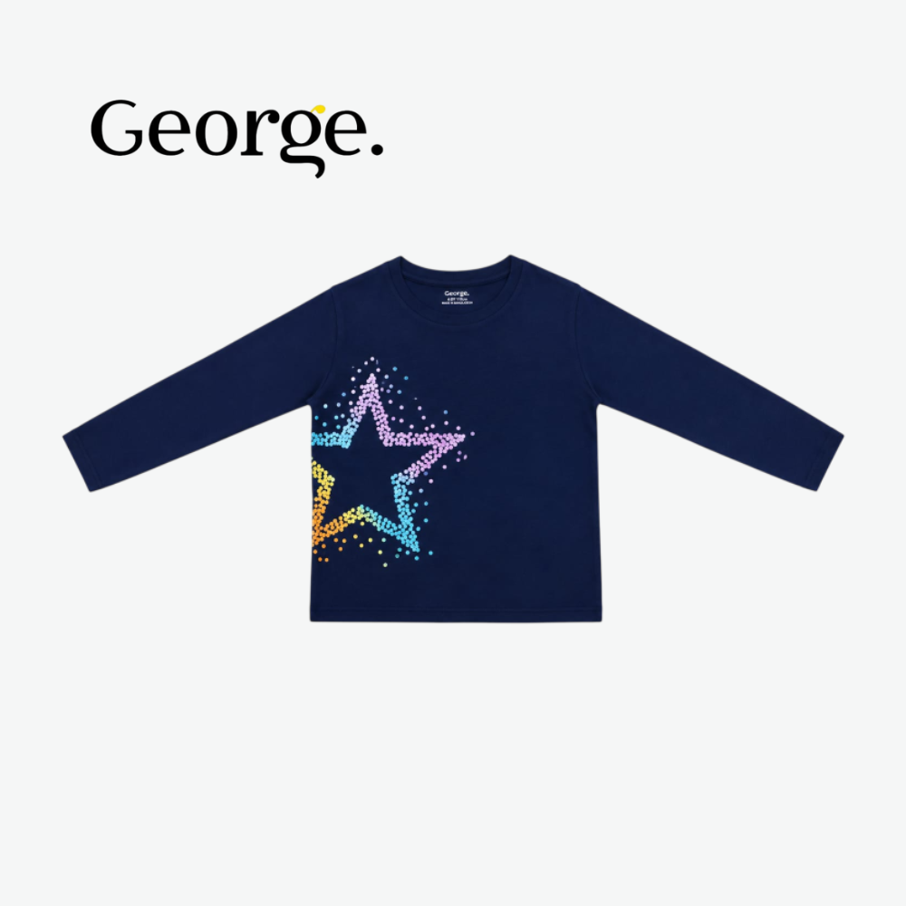 GEORGE NAVY RAINBOW STAR LONG-SLEEVE TOP