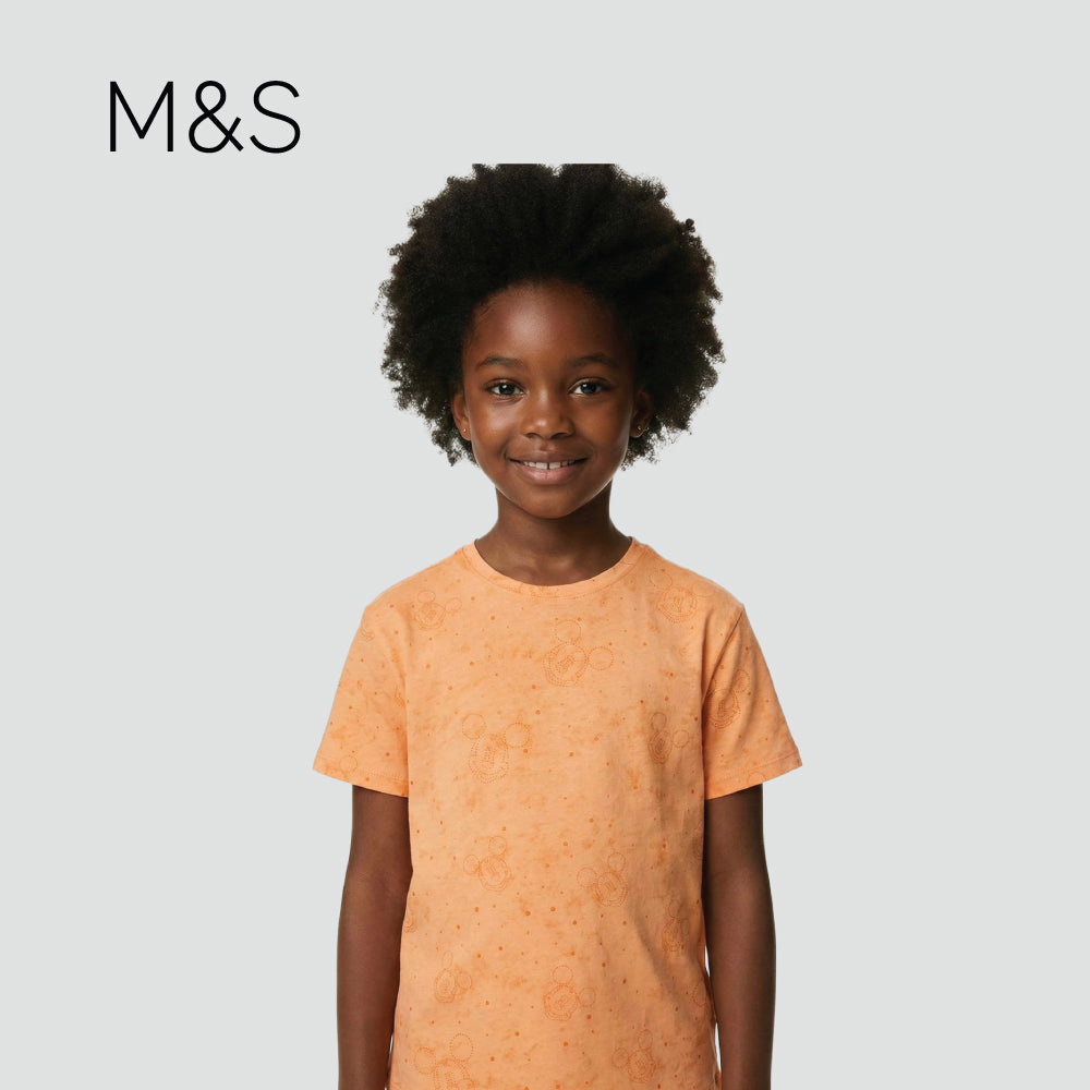 M&S T-SHIRT NEON ORANGE TEXTURED MICKEY MOUSE