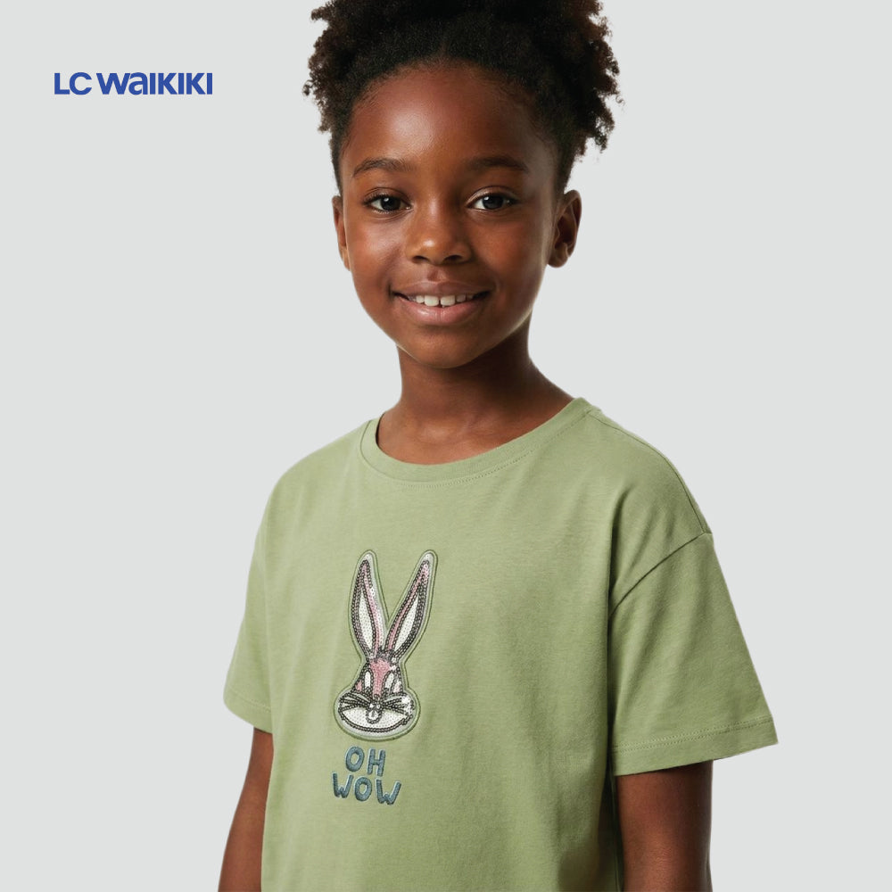 LC.WAIKIKI T-SHIRT GREEN BUNNY SEQUIN