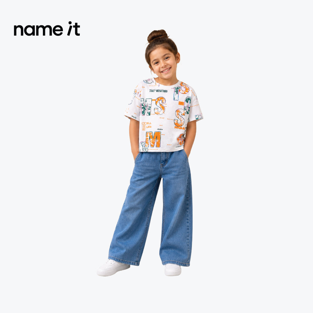 NAME IT T-SHIRT OFF WHITE WITH GREEN AND ORANGE ALPHABETS