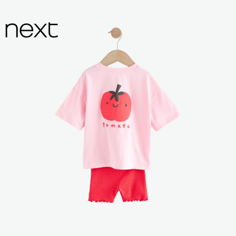 T-SHIRT DROP SHOULDER PINK WITH TOMATO