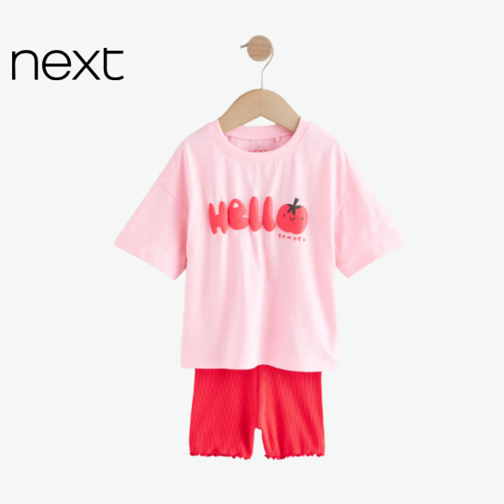 T-SHIRT DROP SHOULDER PINK WITH TOMATO