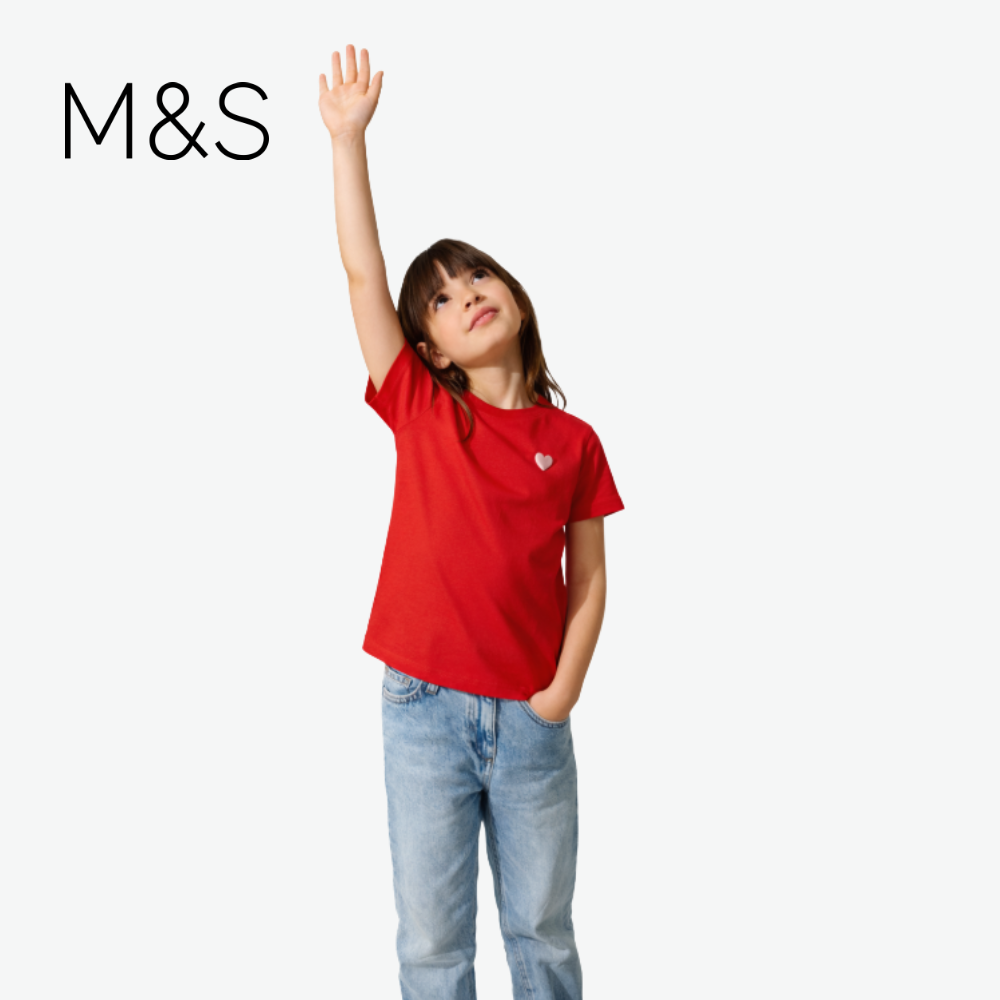 M&S T-SHIRT RED WITH PINK HEART