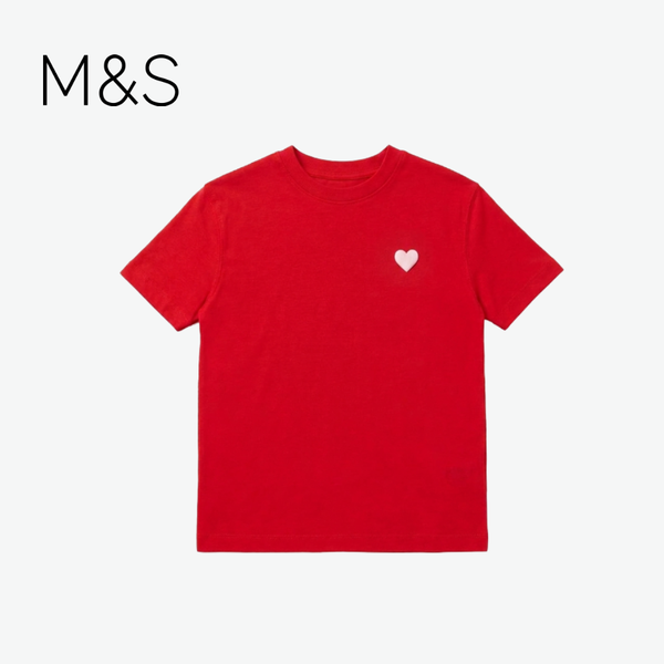 M&S T-SHIRT RED WITH PINK HEART