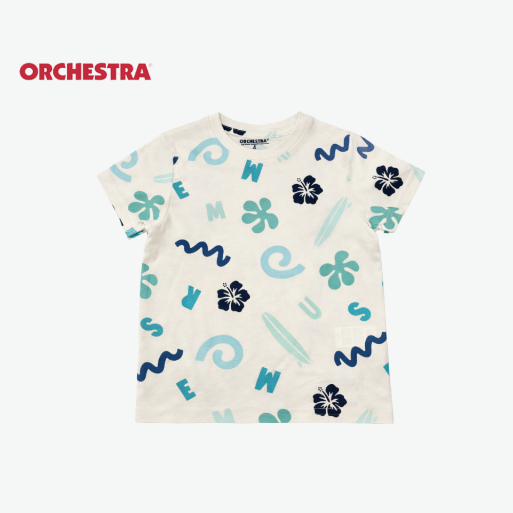 ORCHESTRA T-SHIRT OFF-WHITE WITH BLUE HIBISCUS