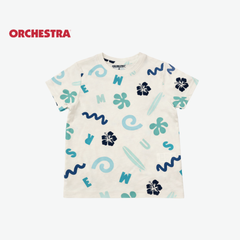 ORCHESTRA T-SHIRT OFF-WHITE WITH BLUE HIBISCUS