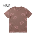 M&S T-SHIRT DUSTY BROWN WITH SHRIMP PRINT