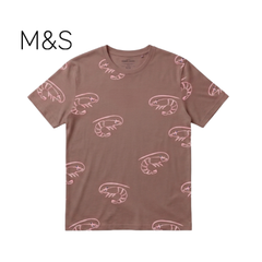 M&S T-SHIRT DUSTY BROWN WITH SHRIMP PRINT
