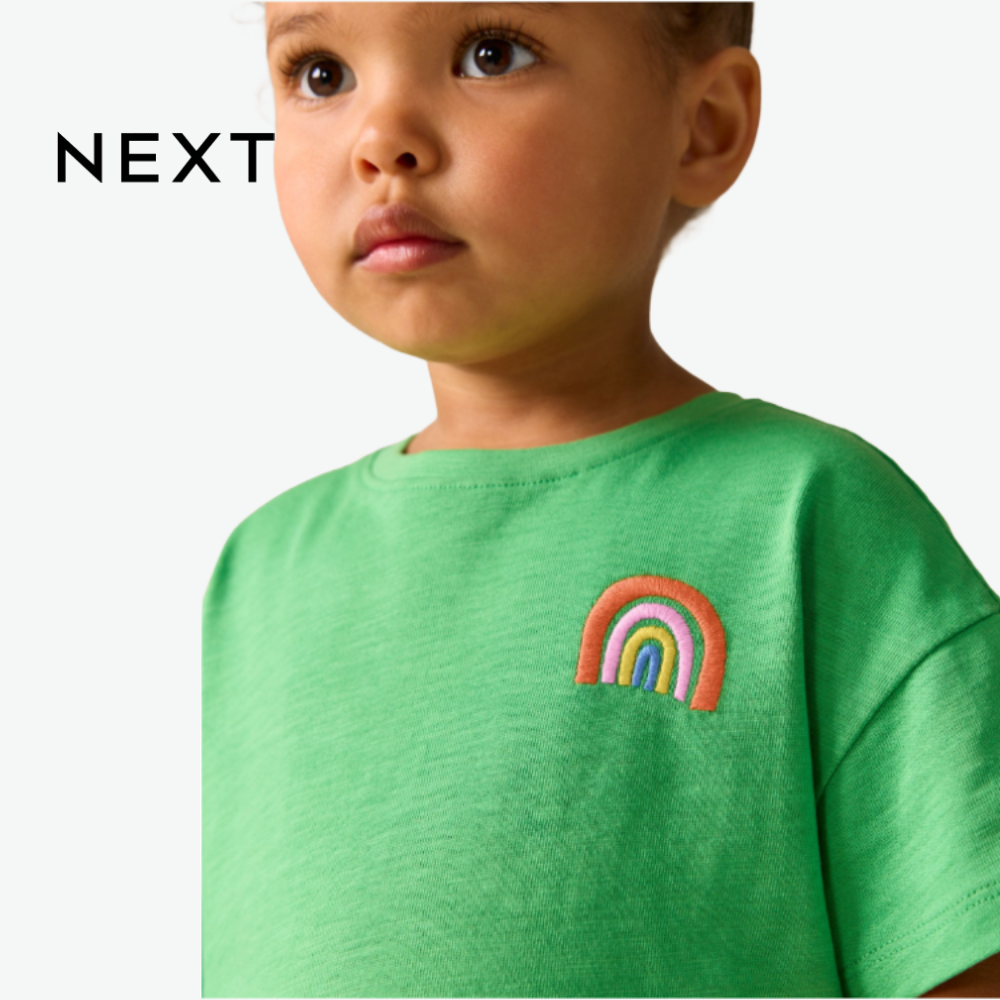 NEXT T-SHIRT PARROT GREEN WITH RAINBOW