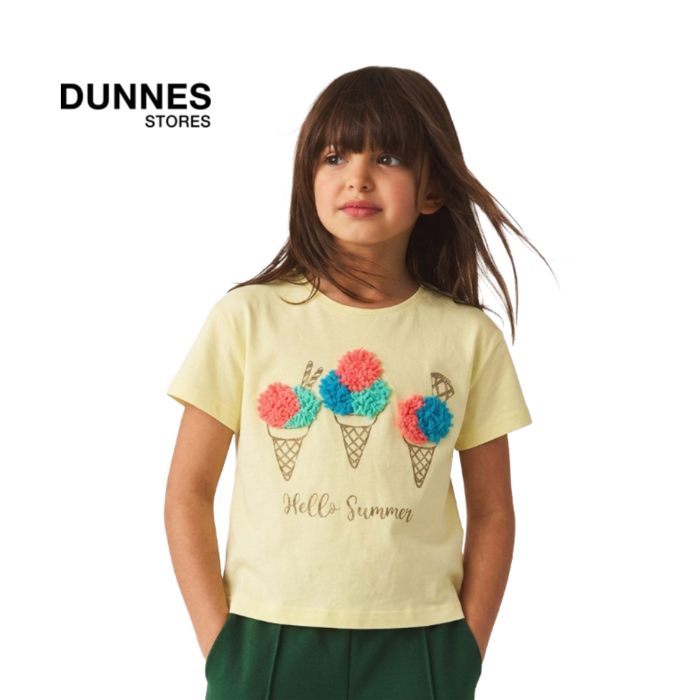 DUNNES YELLOW TOP WITH CONFETTI APPLIQUE ICE CREAM