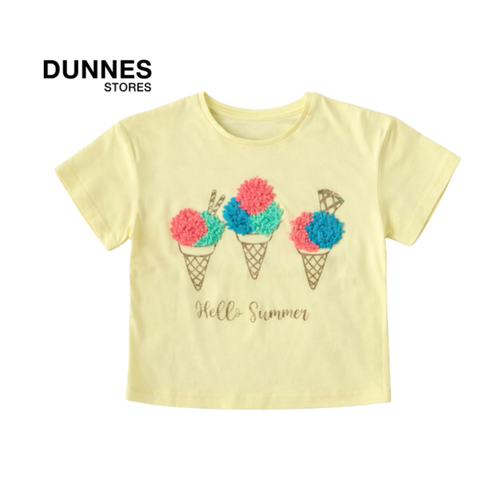 DUNNES YELLOW TOP WITH CONFETTI APPLIQUE ICE CREAM