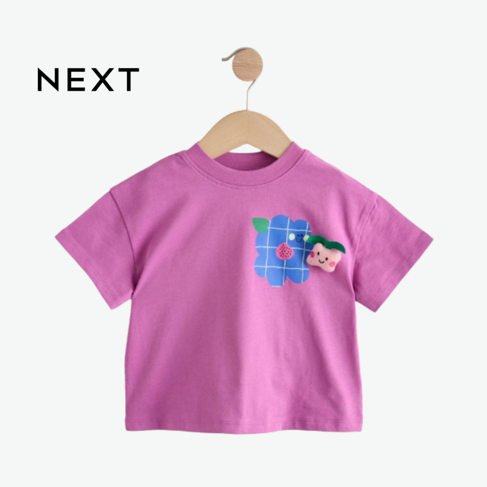 NEXT ORCHID PURPLE TOP WITH 3D DETAIL AND GRAPHIC PUFF PRINT