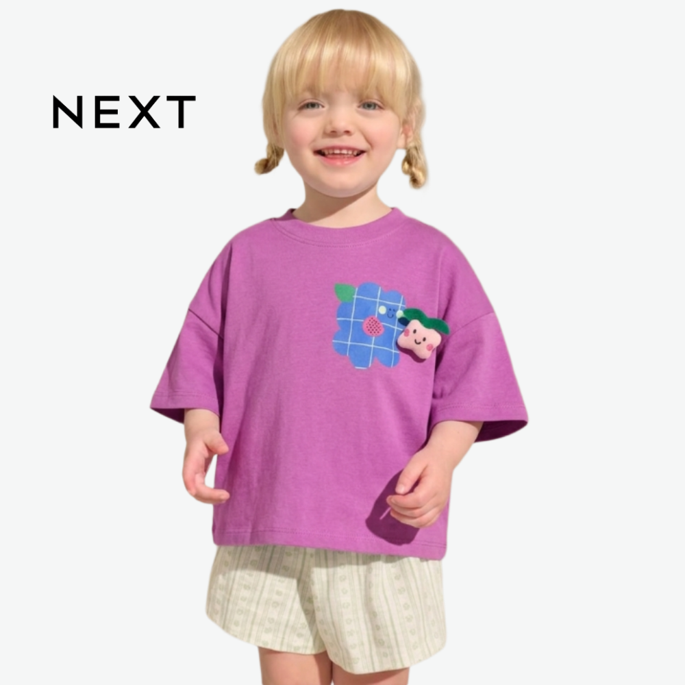 NEXT ORCHID PURPLE TOP WITH 3D DETAIL AND GRAPHIC PUFF PRINT