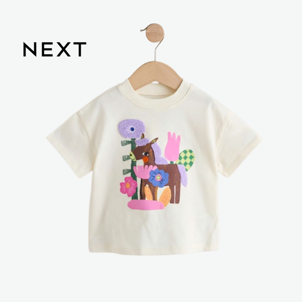 NEXT ECRU WHITE TOP WHITE HORSE 3D DETAIL