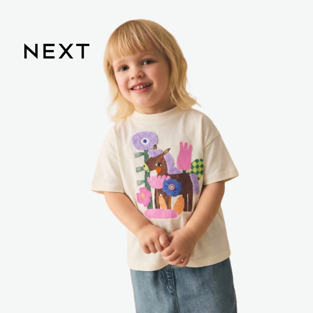 NEXT ECRU WHITE TOP WHITE HORSE 3D DETAIL