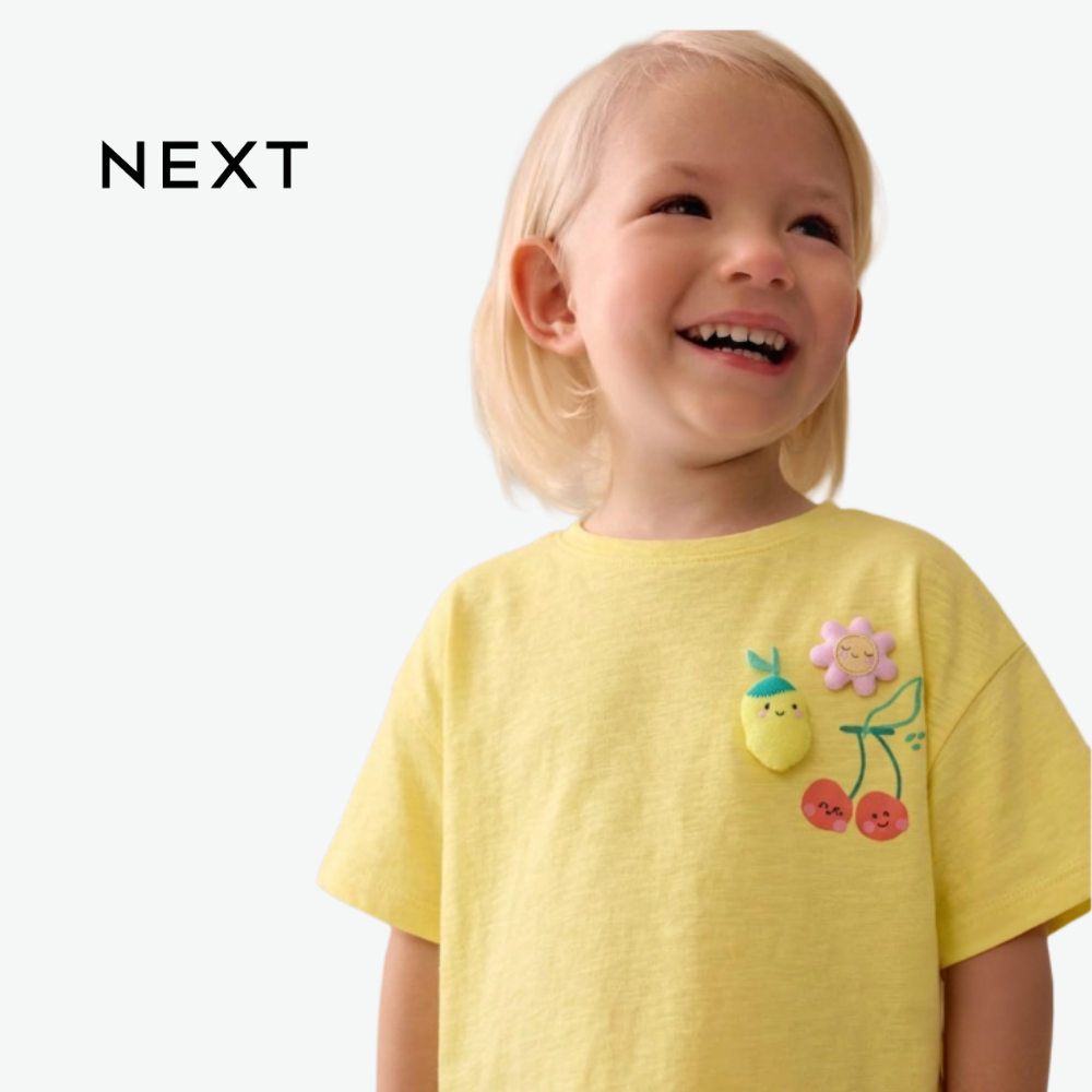 NEXT SUNNY YELLOW TOP WITH 3D FLOWER AND LEMON DETAIL