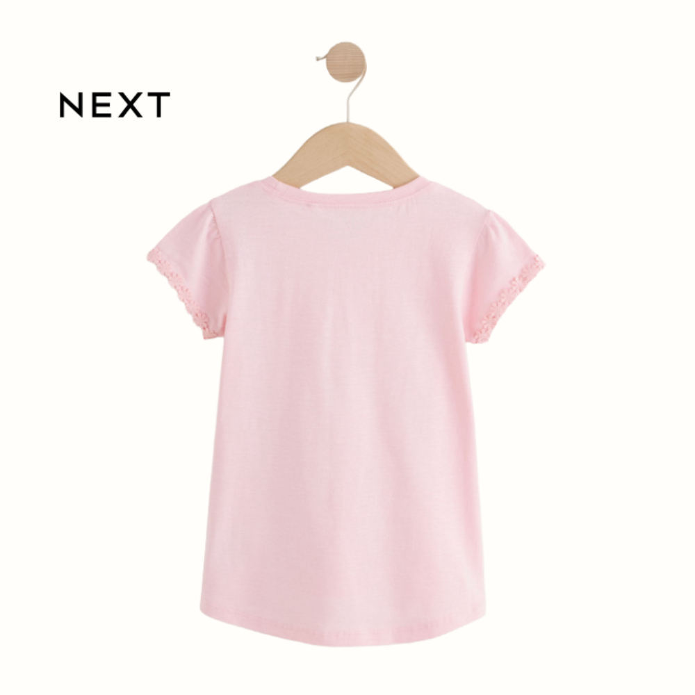 NEXT PINK TOP DAISY TRIM WITH LACE DETAIL