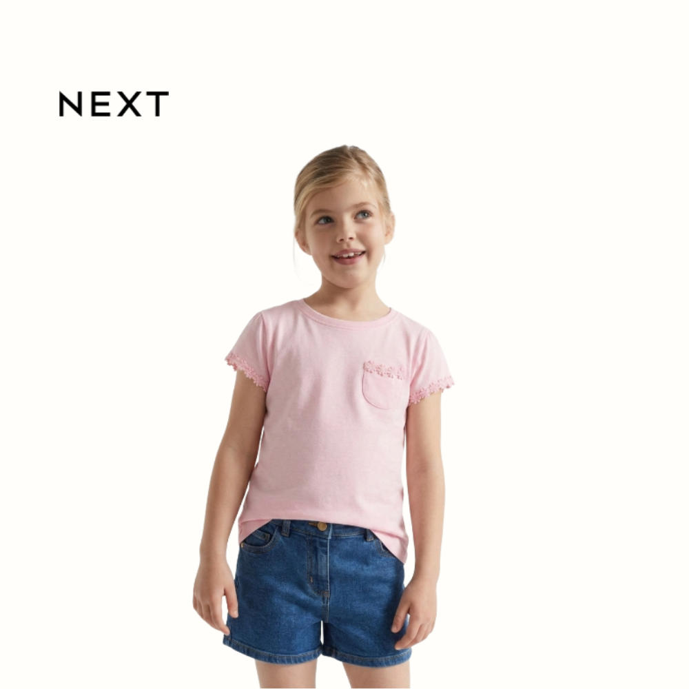 NEXT PINK TOP DAISY TRIM WITH LACE DETAIL