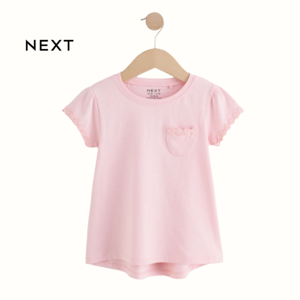 NEXT PINK TOP DAISY TRIM WITH LACE DETAIL