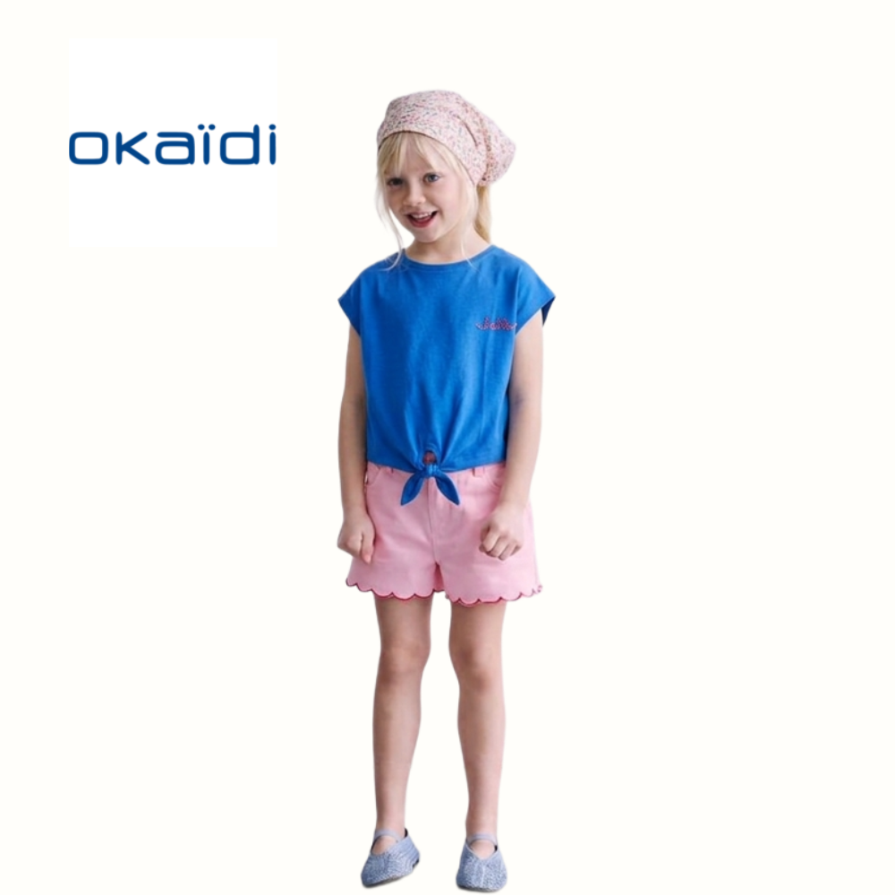 OKAIDI ROYAL BLUE TOP WITH HOT PINK BEADED DETAIL "HELLO"