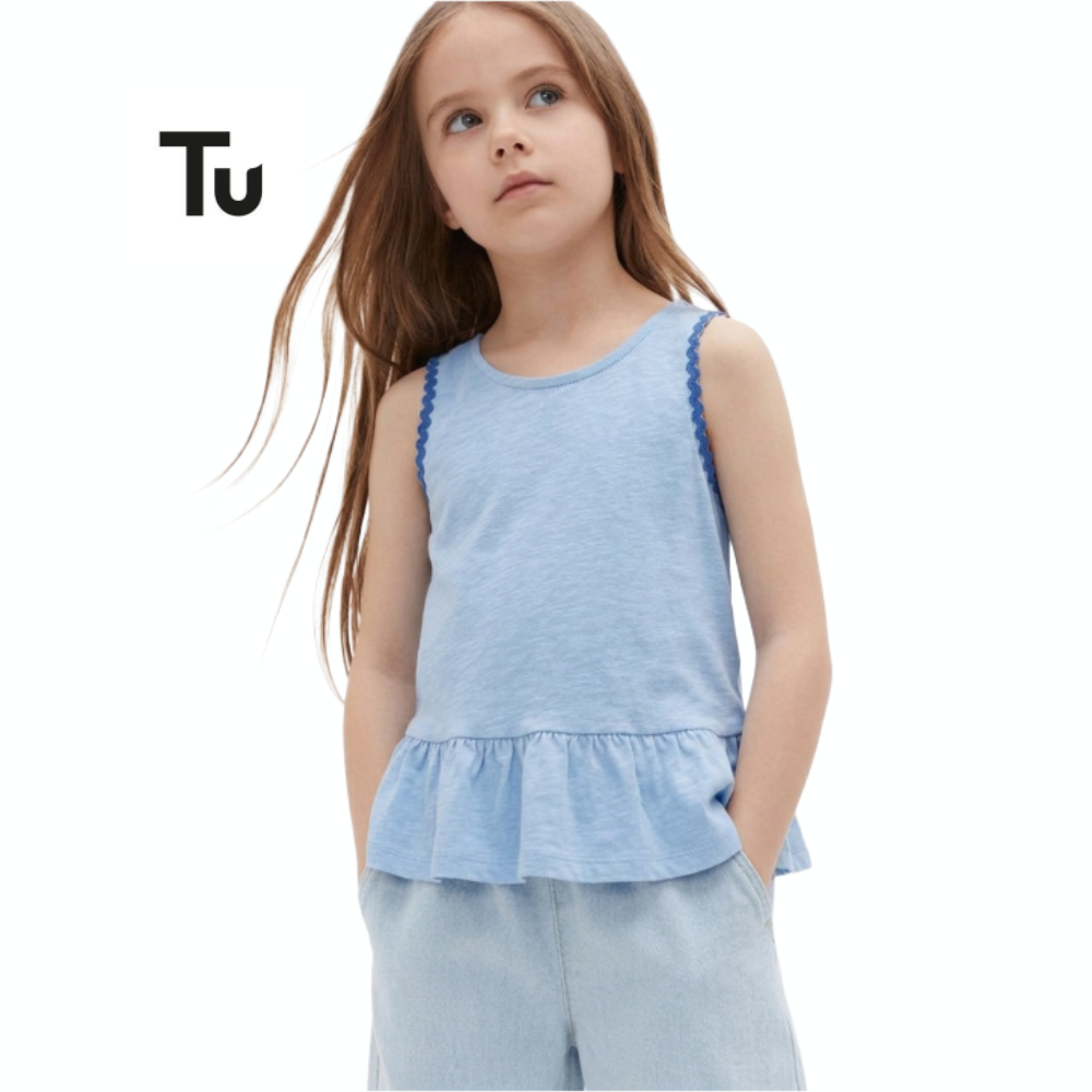 TU VEST TOP BLUE WITH LACE ACCENTS