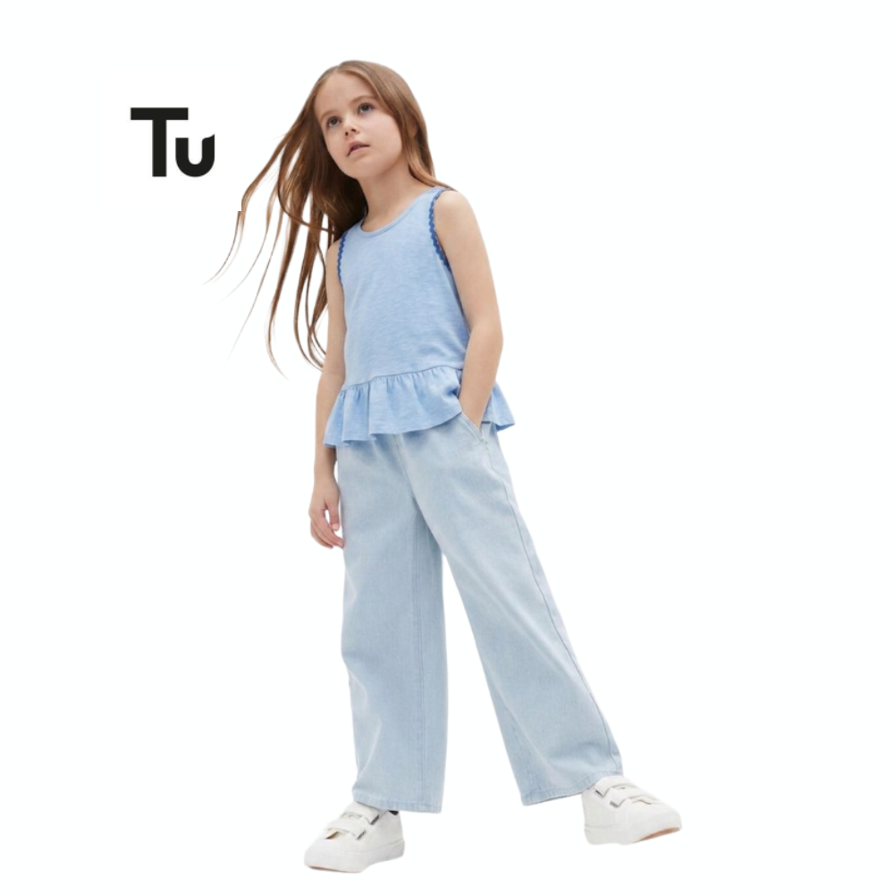 TU VEST TOP BLUE WITH LACE ACCENTS