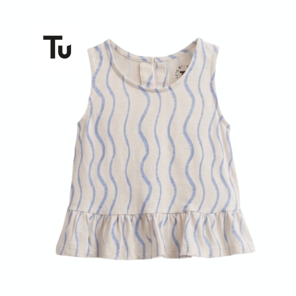 TU VEST TOP WHITE AND BLUE PRINTED